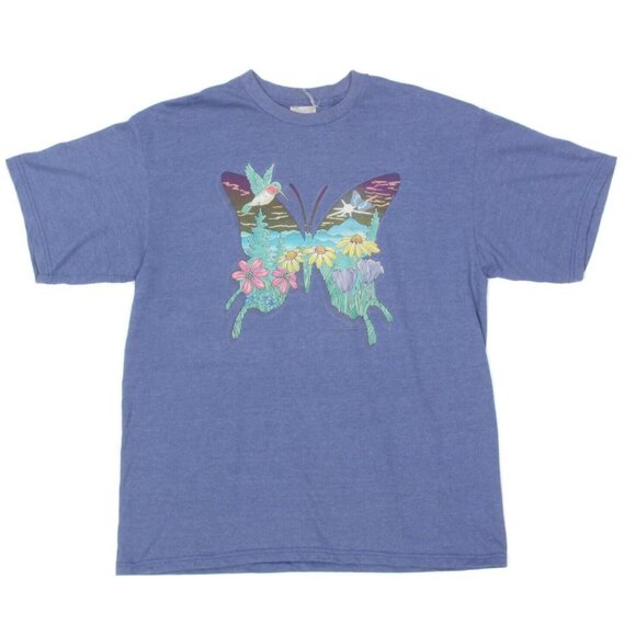 Love Unlimited Other - Vintage 90s Nature Butterfly Hummingbird Blue Men's T-Shirt 1999 Tee size L /056